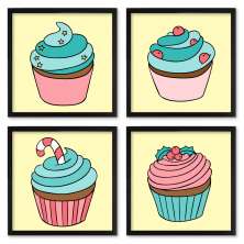 Quadros 20X20 (4 Uni) Nerderia Cupcakes Vetor