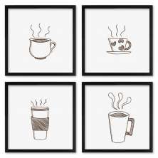 Quadros 20X20 (4 Uni) Nerderia Desenho Cafes 01