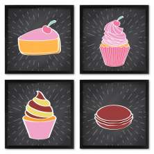 Quadros 20X20 (4 Uni) Nerderia Doces Quadro Negro