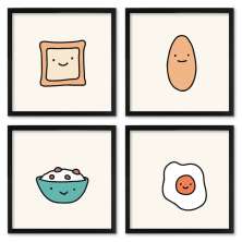 Quadros 20X20 (4 Uni) Nerderia Ilustracao  Cafe Da Manha