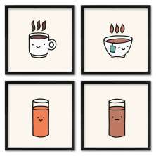 Quadros 20X20 (4 Uni) Nerderia Ilustracao Bebidas