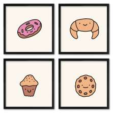 Quadros 20X20 (4 Uni) Nerderia Ilustracao Doces