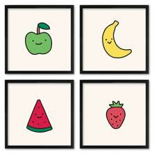 Quadros 20X20 (4 Uni) Nerderia Ilustracao Frutas