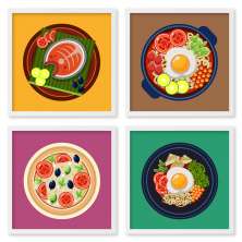 Quadros 20X20 (4 Uni) Nerderia Pratos Coloridos