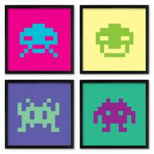 Quadros 20X20 (4 Uni) Nerderia Space Invader