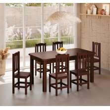 Conjunto Mesa De Madeira Maciça Castanho 160x88+ 6 Cadeiras Sfa