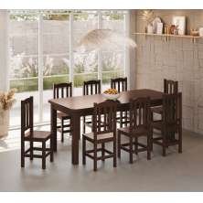 Conjunto Mesa De Madeira Maciça Castanho 200x88+ 8 Cadeiras Sfa