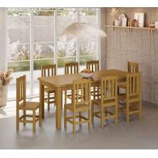 Conjunto Mesa De Madeira Maciça Mel 200x88+ 8 Cadeiras Sfa