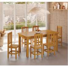 Conjunto Mesa De Madeira Maciça Mel160x88+ 6 Cadeiras Sfa