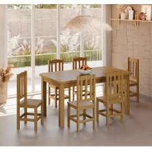 Conjunto Mesa De Madeira Maciça Nogueira 160x88+ 6 Cadeiras Sfa