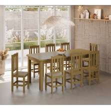 Conjunto Mesa De Madeira Maciça Nogueira 200x88+ 8 Cadeiras Sfa