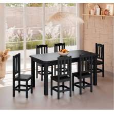 Conjunto Mesa De Madeira Maciça Preto 160x88+ 6 Cadeiras Sfa