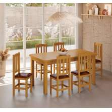 Conjunto Mesa De Madeira Mel 160x88 + 6 Cadeiras Estofadas Sfa