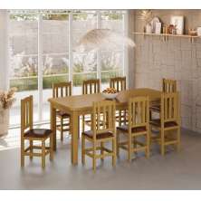 Conjunto Mesa De Madeira Mel 200x88 + 8 Cadeiras Estofadas Sfa