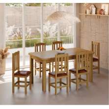 Conjunto Mesa De Madeira Nogueira 160x88 + 6 Cadeiras Estofadas Sfa