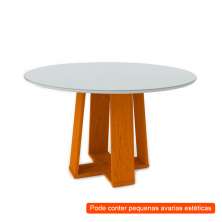 [OUTLET] Mesa de Jantar Redonda com Tampo de Vidro Isabela Ipê e Off White 135 cm