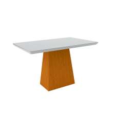 Mesa de Jantar Retangular com Tampo de Vidro Bárbara Ipê e Off White 135 cm