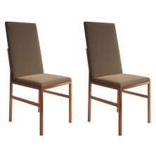 Conjunto com 2 Cadeiras Mônaco Premium Veludo Marrom e Cobre