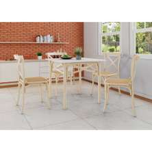 Conjunto de Mesa de Jantar com 4 Cadeiras e Tampo de Madeira Katrina Bege
