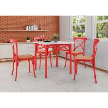Conjunto de Mesa de Jantar com 4 Cadeiras e Tampo de Madeira Katrina Vermelho