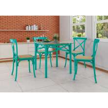 Conjunto de Mesa de Jantar com 4 Cadeiras e Tampo de Vidro Katrina Azul Turquesa
