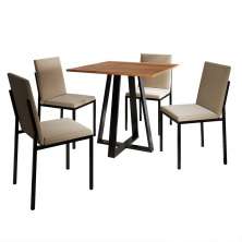 Conjunto de Mesa de Jantar com Tampo Imbuia e 4 Cadeiras Mônaco Veludo Bege e Preto