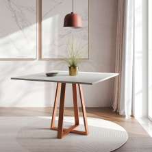 Mesa de Jantar Quadrada Mônaco Cobre e Branca 90 cm