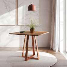 Mesa de Jantar Quadrada Mônaco Cobre e Imbuia 90 cm