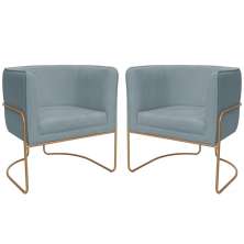 Kit 02 Poltronas Decorativas Betina Base Aço Ouro Fosco Bouclé Azul Claro - Nexta Casa