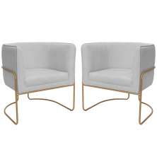 Kit 02 Poltronas Decorativas Betina Base Aço Ouro Fosco Bouclé Cinza Claro - Nexta Casa