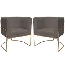 Kit 02 Poltronas Decorativas Betina Base Aço Ouro Fosco Bouclé Marrom - Nexta Casa
