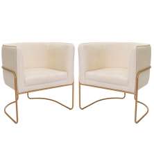 Kit 02 Poltronas Decorativas Betina Base Aço Ouro Fosco Bouclé Off White - Nexta Casa