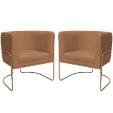 Kit 02 Poltronas Decorativas Betina Base Aço Ouro Fosco Bouclé Terracota - Nexta Casa