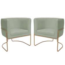 Kit 02 Poltronas Decorativas Betina Base Aço Ouro Fosco Bouclé Verde Claro - Nexta Casa