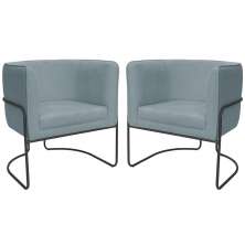 Kit 02 Poltronas Decorativas Betina Base Aço Preto Bouclé Azul Claro - Nexta Casa