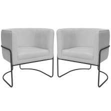 Kit 02 Poltronas Decorativas Betina Base Aço Preto Bouclé Cinza Claro - Nexta Casa