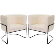 Kit 02 Poltronas Decorativas Betina Base Aço Preto Bouclé Off White - Nexta Casa