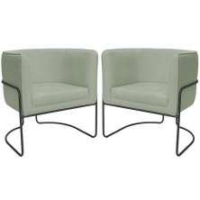 Kit 02 Poltronas Decorativas Betina Base Aço Preto Bouclé Verde Claro - Nexta Casa