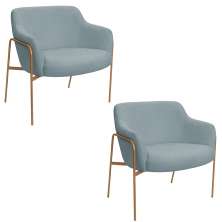 Kit 02 Poltronas Decorativas Jade Base Aço Ouro Fosco Bouclé Azul Claro - Nexta Casa