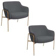 Kit 02 Poltronas Decorativas Jade Base Aço Ouro Fosco Bouclé Grafite - Nexta Casa