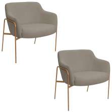 Kit 02 Poltronas Decorativas Jade Base Aço Ouro Fosco Bouclé Marrom Claro - Nexta Casa