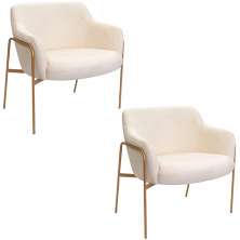Kit 02 Poltronas Decorativas Jade Base Aço Ouro Fosco Bouclé Off White - Nexta Casa