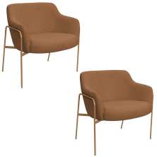 Kit 02 Poltronas Decorativas Jade Base Aço Ouro Fosco Bouclé Terracota - Nexta Casa
