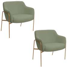 Kit 02 Poltronas Decorativas Jade Base Aço Ouro Fosco Bouclé Verde Claro - Nexta Casa