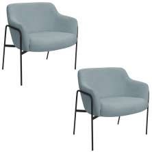 Kit 02 Poltronas Decorativas Jade Base Aço Preto Bouclé Azul Claro - Nexta Casa