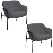 Kit 02 Poltronas Decorativas Jade Base Aço Preto Bouclé Grafite - Nexta Casa