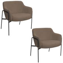 Kit 02 Poltronas Decorativas Jade Base Aço Preto Bouclé Marrom - Nexta Casa