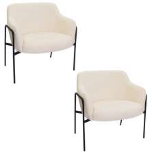 Kit 02 Poltronas Decorativas Jade Base Aço Preto Bouclé Off White - Nexta Casa