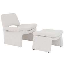 Kit Poltrona com Puff Bella Linho Off White Mesclado - Nexta Casa
