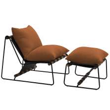Kit Poltrona com Puff Turim Base Aço Preto Recouro Black Poliéster Terracota - Nexta Casa